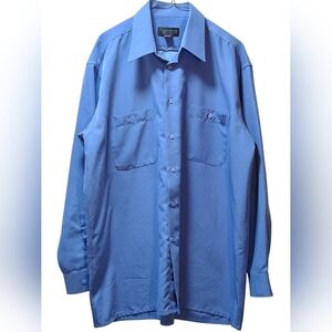 Classic Blue Long-Sleeve Dress Shirt with Chest Pockets